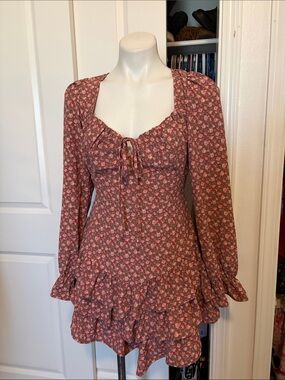Forever 21 Rose Floral Long-Sleeve Ruffle Mini Dress